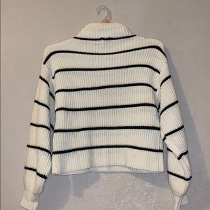 Striped Balloon Sleeve Turtleneck Sweater